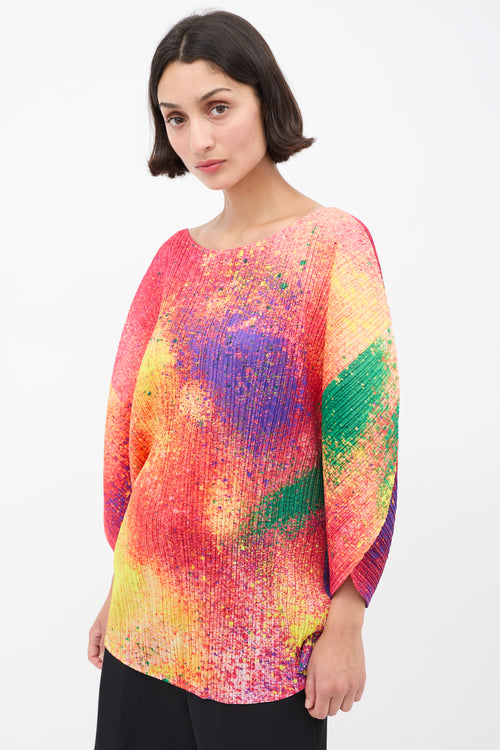 Pleats Please Issey Miyake Multicolour Printed Circle Pleated Top