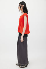 Pleats Please Issey Miyake Orange Pleated Sleeveless Top