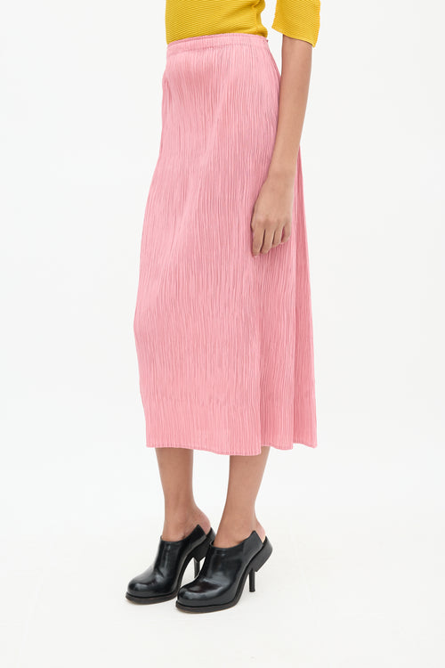 Pleats Please Issey Miyake Pink Pleated Midi Skirt