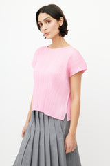 Pleats Please Issey Miyake Pink Plisse Short Sleeve Top