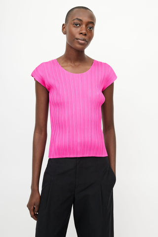 Accordion Pleats Tote in Neon Pink by Pleats Please Issey Miyake
