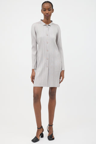 Pleats Please Issey Miyake Pleated Button Up Dress