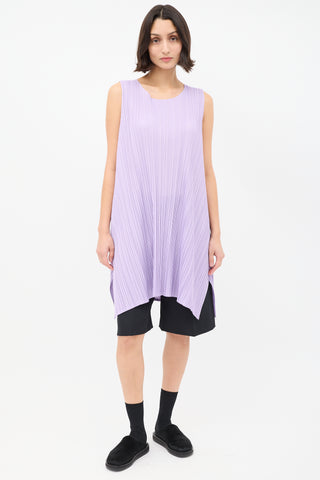 Pleats Please Issey Miyake Purple Pleated Sleeveless Shift Dress