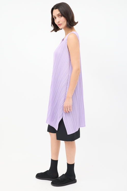 Pleats Please Issey Miyake Purple Pleated Sleeveless Shift Dress