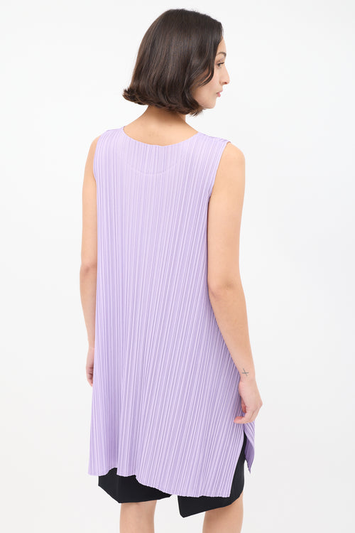 Pleats Please Issey Miyake Purple Pleated Sleeveless Shift Dress