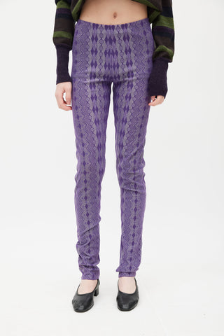 Pleats Please Issey Miyake Purple & White Argyle Legging