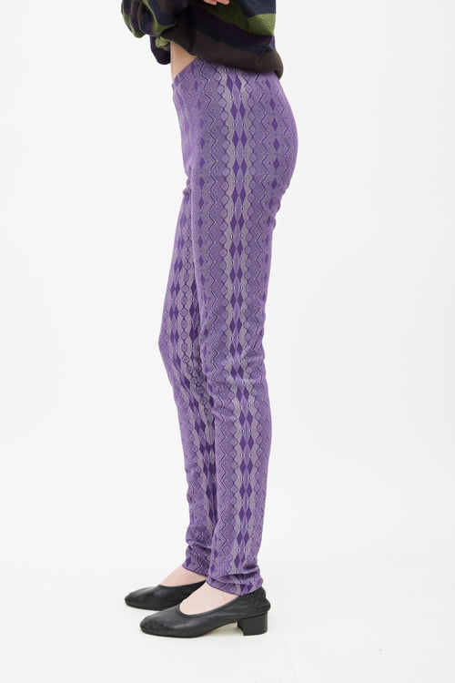 Pleats Please Issey Miyake Purple & White Argyle Legging