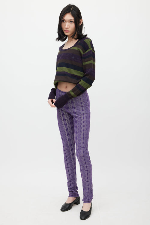 Pleats Please Issey Miyake Purple & White Argyle Legging