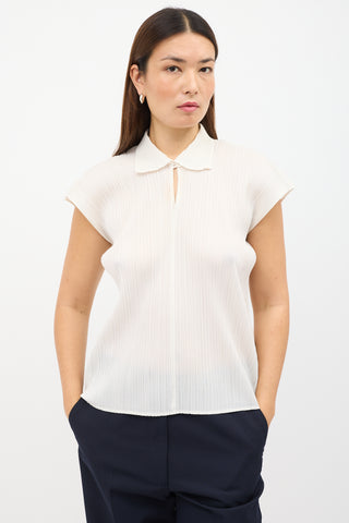 Pleats Please Issey Miyake White Plisse Polo Shirt