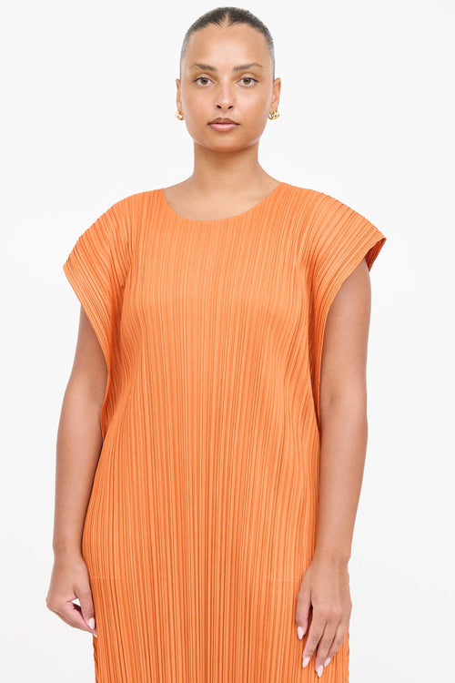 Pleats Please Issey Miyake Pleated Layered Cap Sleeve Dress