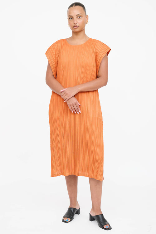 Pleats Please Issey Miyake Pleated Layered Cap Sleeve Dress
