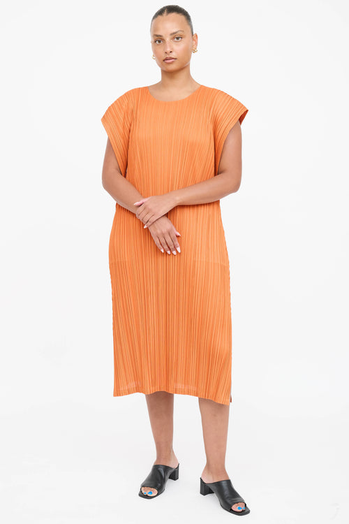 Pleats Please Issey Miyake Pleated Layered Cap Sleeve Dress