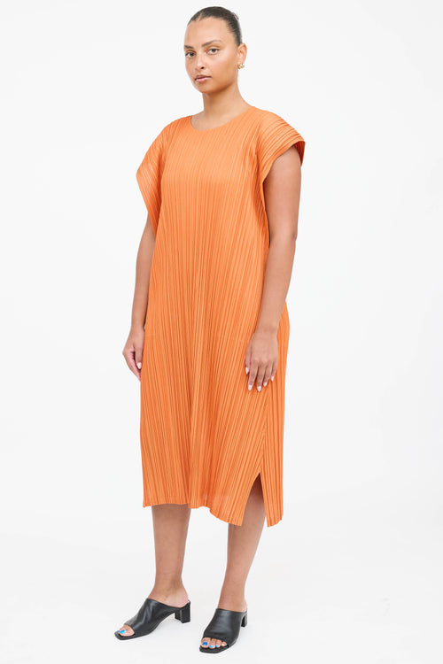 Pleats Please Issey Miyake Pleated Layered Cap Sleeve Dress