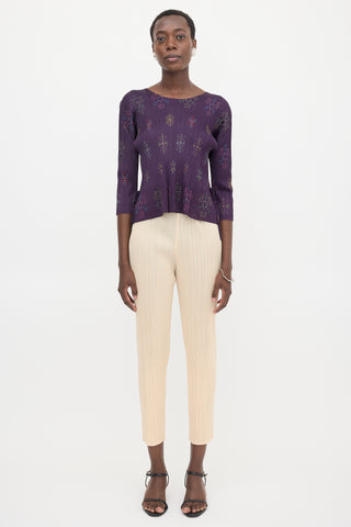 Pleats Please Issey Miyake Vintage Plissé Embroidered Top
