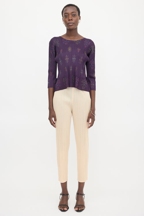 Pleats Please Issey Miyake Vintage Plissé Embroidered Top