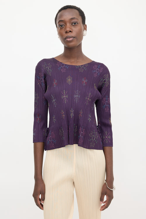Pleats Please Issey Miyake Vintage Plissé Embroidered Top