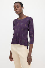Pleats Please Issey Miyake Vintage Plissé Embroidered Top