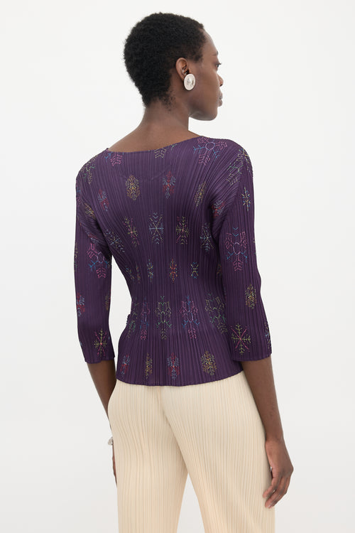 Pleats Please Issey Miyake Vintage Plissé Embroidered Top