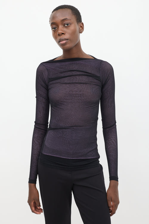 Plein Sud Purple & Black Sheer Ruched Top