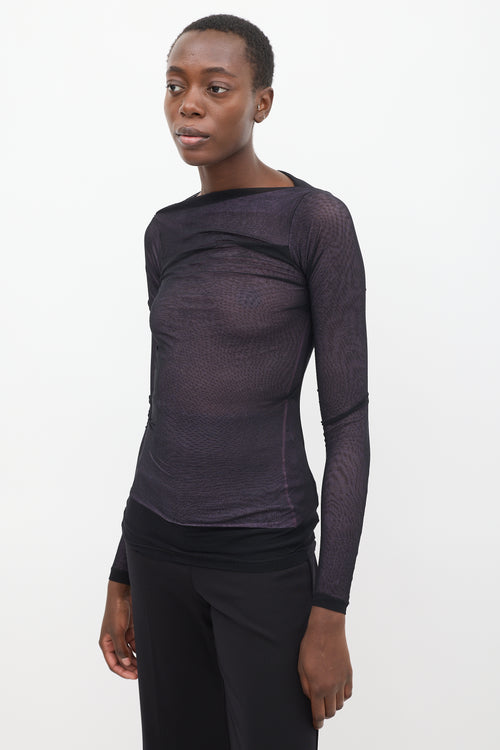 Plein Sud Purple & Black Sheer Ruched Top