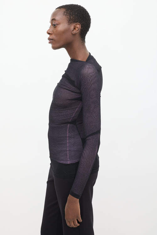 Plein Sud Purple & Black Sheer Ruched Top