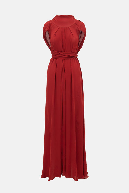 Plein Sud Silk Tie Collar Maxi Dress