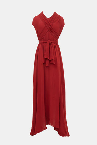 Plein Sud Silk Tie Collar Maxi Dress