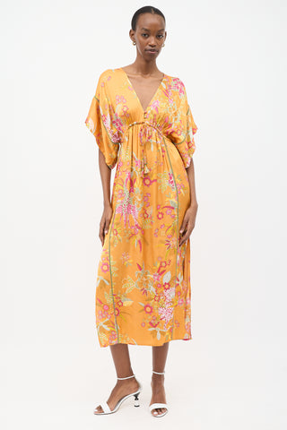 Poupette St Barth Orange & Multi Silk Printed Amaya Dress