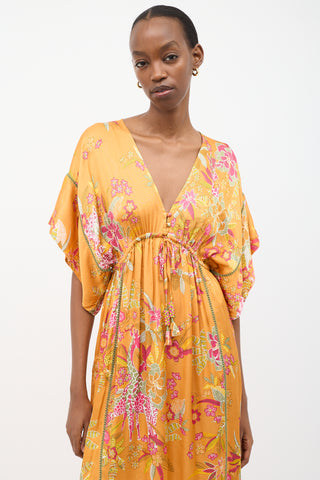 Poupette St Barth Orange & Multi Silk Printed Amaya Dress