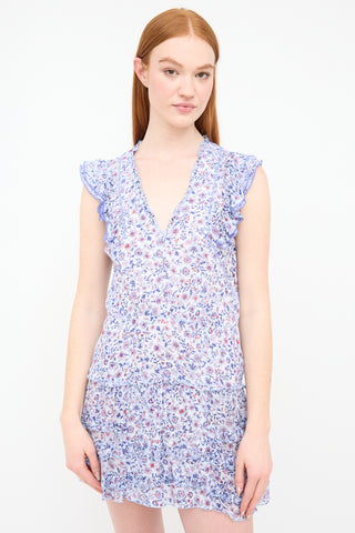 Poupette St Barth Blue & Multi Floral Ruffled Dress