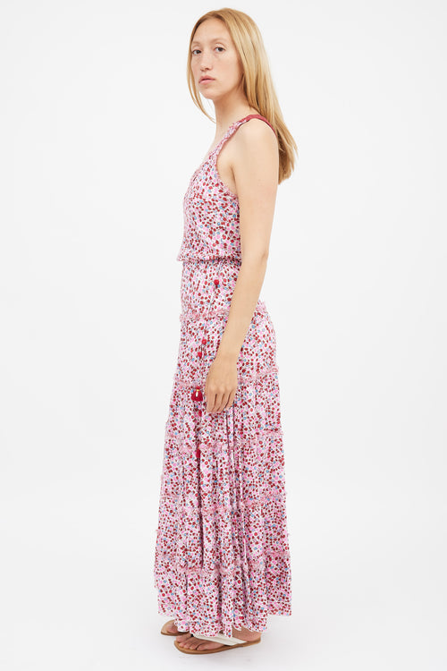 Poupette St. Barth Pink & Red Katie Floral Tiered Dress