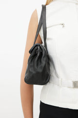Prada 2003 Black Leather Foldover Shoulder Bag