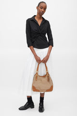 Prada 2010 Brown & Gold Leather Jacquard Logo Bag