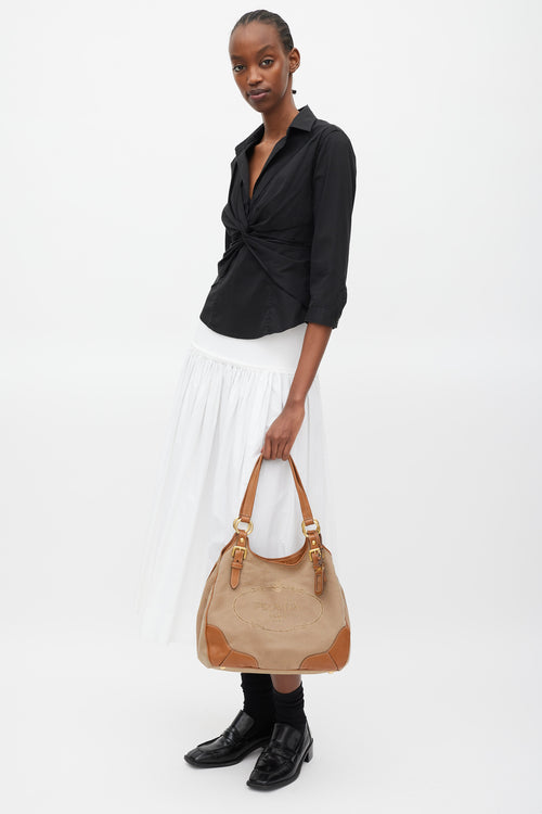 Prada 2013 Brown & Gold Leather Jacquard Logo Bag