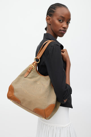 Prada 2007 Brown & Gold Leather Jacquard Logo Bag