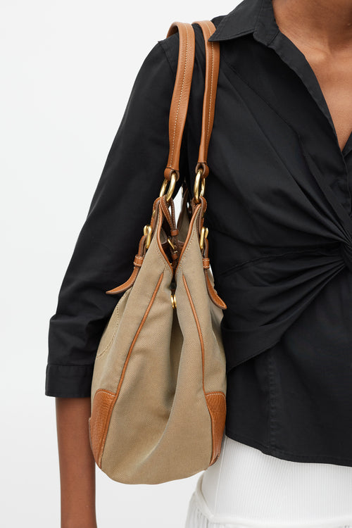 Prada 2011 Brown & Gold Leather Jacquard Logo Bag