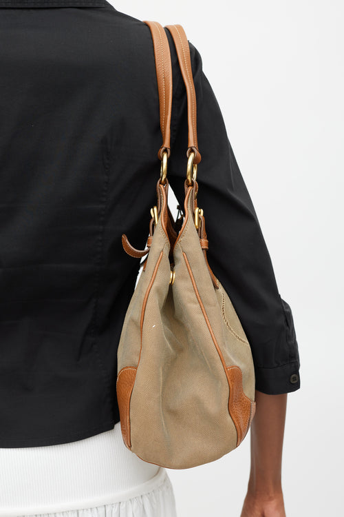 Prada 2012 Brown & Gold Leather Jacquard Logo Bag