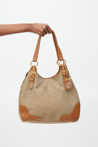 Prada 2006 Brown & Gold Leather Jacquard Logo Bag
