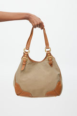 Prada 2008 Brown & Gold Leather Jacquard Logo Bag