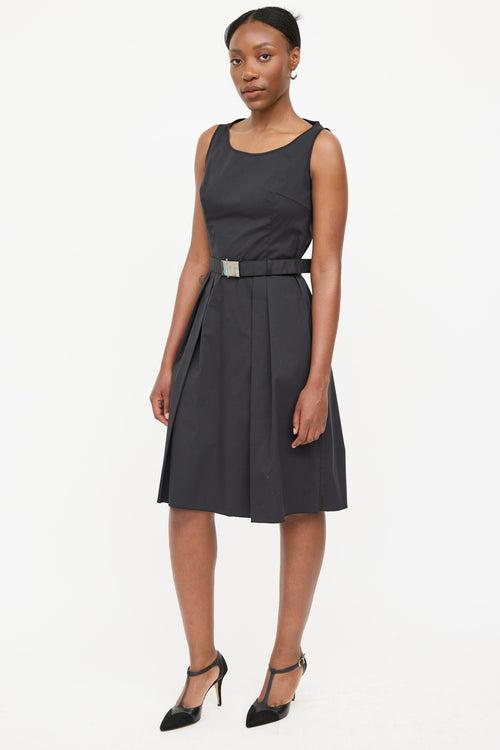 Prada 2007 Pleated Belted Dress