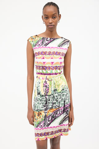 Prada 2012 Le Voyageur Silk Printed Dress