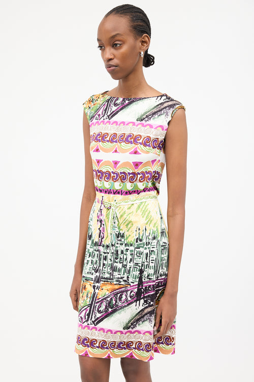 Prada 2012 Le Voyageur Silk Printed Dress