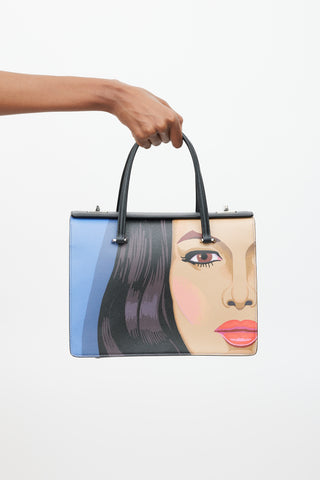 Prada 2014 Black & Multicolour Saffiano Girl Print Bag