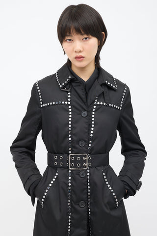 Prada 2017 Black Nylon Embellished Coat