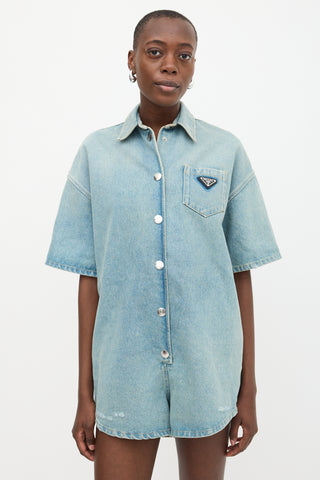 Prada 2022 Distressed Denim Romper