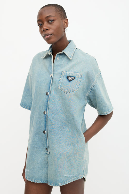 Prada 2022 Distressed Denim Romper