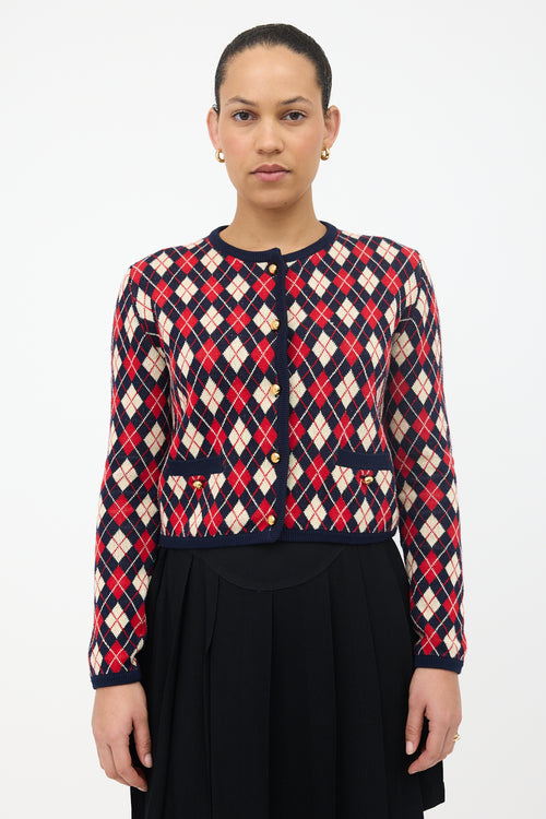 Prada 2024 Argyle Cropped Cardigan