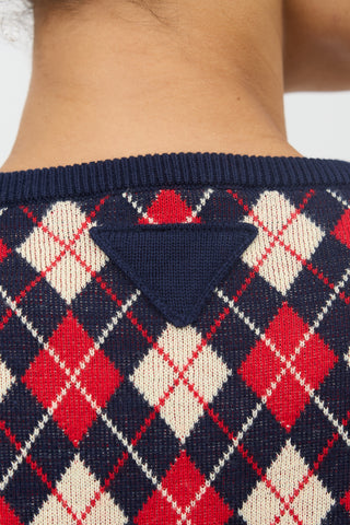 Prada 2024 Argyle Cropped Cardigan