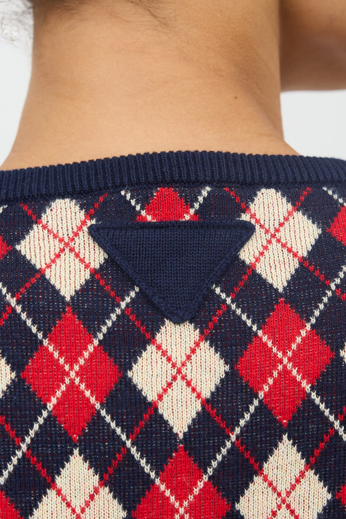 Prada 2024 Argyle Cropped Cardigan