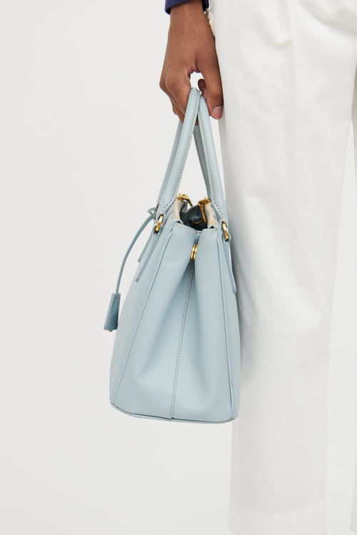 Prada Blue Saffiano Double Zip Galleria Bag